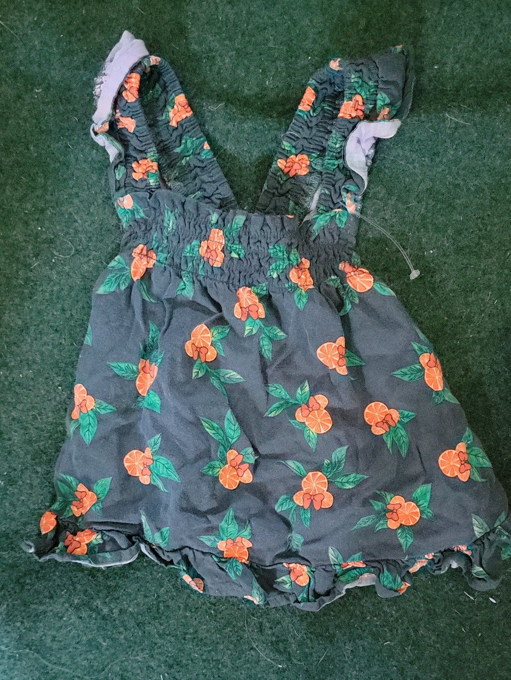 Girls' Disney Mickey Mouse Orange Floral Ruffle Sundress - Dark Gray